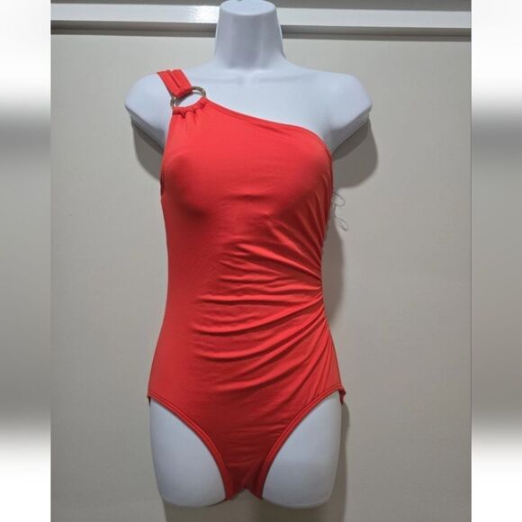 Michael Kors Embellished One-Shoulder One-Piece Swimsuit NWOT Sz 6 Red - Picture 3 of 6